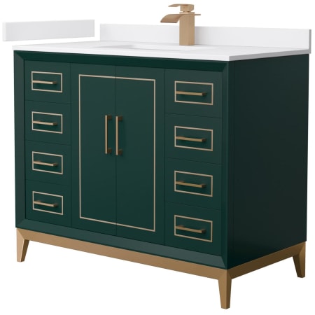 A large image of the Wyndham Collection WCH515142S-VCA-UNSMXX Green / White Cultured Marble Top / Satin Bronze Hardware