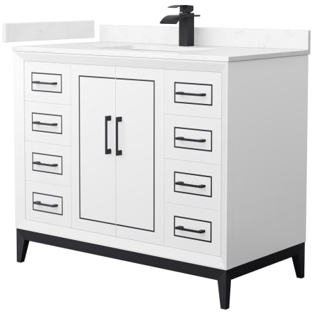 A large image of the Wyndham Collection WCH515142S-VCA-UNSMXX White / Carrara Cultured Marble Top / Matte Black Hardware