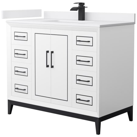 A large image of the Wyndham Collection WCH515142S-VCA-UNSMXX White / White Cultured Marble Top / Matte Black Hardware