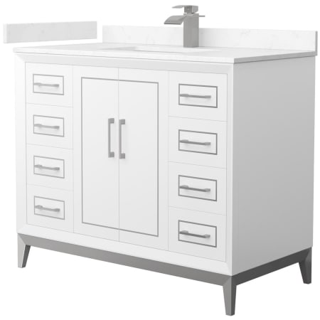A large image of the Wyndham Collection WCH515142S-VCA-UNSMXX White / Carrara Cultured Marble Top / Brushed Nickel Hardware