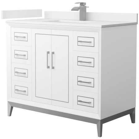 A large image of the Wyndham Collection WCH515142S-VCA-UNSMXX White / White Cultured Marble Top / Brushed Nickel Hardware