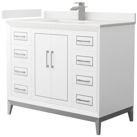 A large image of the Wyndham Collection WCH515142S-QTZ-UNSMXX White / White Quartz Top / Brushed Nickel Hardware