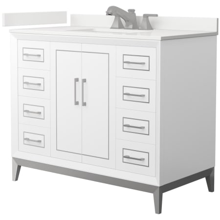 A large image of the Wyndham Collection WCH515142S-QTZ-US3MXX White / White Quartz Top / Brushed Nickel Hardware