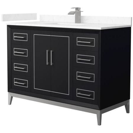 A large image of the Wyndham Collection WCH515148S-VCA-UNSMXX Black / Carrara Cultured Marble Top / Brushed Nickel Hardware