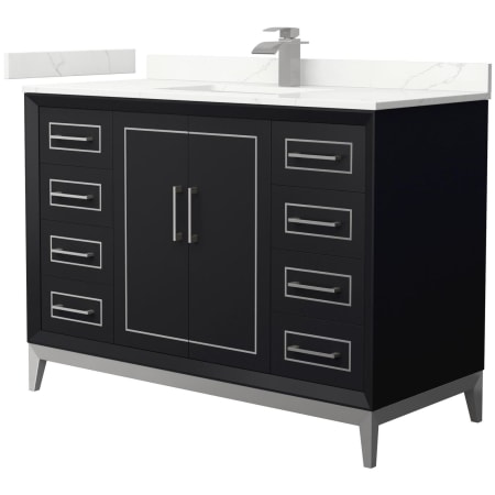 A large image of the Wyndham Collection WCH515148S-QTZ-UNSMXX Black / Giotto Quartz Top / Brushed Nickel Hardware