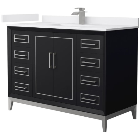 A large image of the Wyndham Collection WCH515148S-VCA-UNSMXX Black / White Cultured Marble Top / Brushed Nickel Hardware