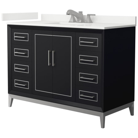 A large image of the Wyndham Collection WCH515148S-QTZ-US3MXX Black / White Quartz Top / Brushed Nickel Hardware