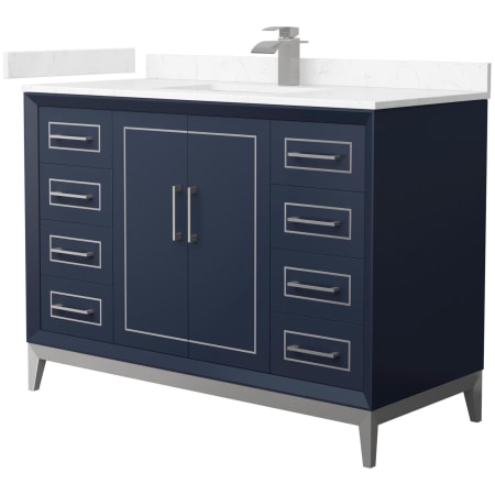 A large image of the Wyndham Collection WCH515148S-VCA-UNSMXX Dark Blue / Carrara Cultured Marble Top / Brushed Nickel Hardware