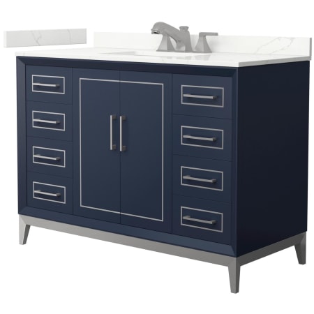 A large image of the Wyndham Collection WCH515148S-QTZ-US3MXX Dark Blue / Giotto Quartz Top / Brushed Nickel Hardware