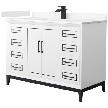 A large image of the Wyndham Collection WCH515148S-VCA-UNSMXX White / Carrara Cultured Marble Top / Matte Black Hardware