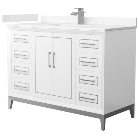 A large image of the Wyndham Collection WCH515148S-VCA-UNSMXX White / Carrara Cultured Marble Top / Brushed Nickel Hardware