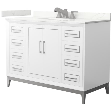 A large image of the Wyndham Collection WCH515148S-QTZ-US3MXX White / Giotto Quartz Top / Brushed Nickel Hardware