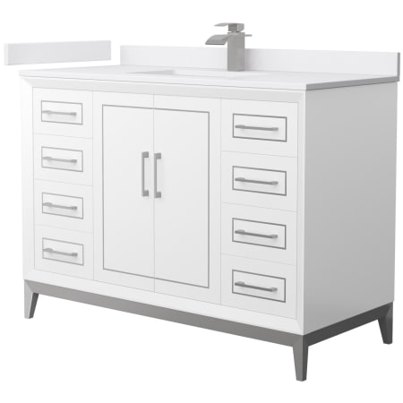 A large image of the Wyndham Collection WCH515148S-VCA-UNSMXX White / White Cultured Marble Top / Brushed Nickel Hardware