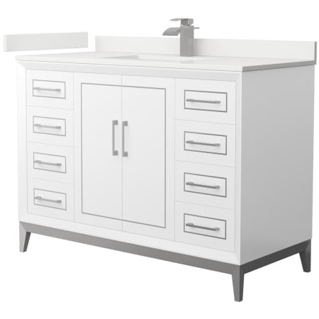 A large image of the Wyndham Collection WCH515148S-QTZ-UNSMXX White / White Quartz Top / Brushed Nickel Hardware