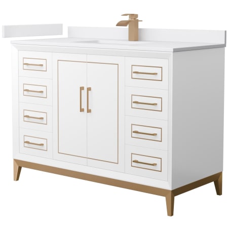 A large image of the Wyndham Collection WCH515148S-VCA-UNSMXX White / White Cultured Marble Top / Satin Bronze Hardware
