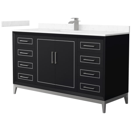 A large image of the Wyndham Collection WCH515160S-VCA-UNSMXX Black / Carrara Cultured Marble Top / Brushed Nickel Hardware