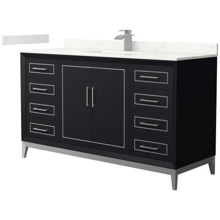 A large image of the Wyndham Collection WCH515160S-QTZ-UNSMXX Black / Giotto Quartz Top / Brushed Nickel Hardware