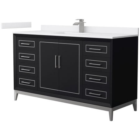 A large image of the Wyndham Collection WCH515160S-VCA-UNSMXX Black / White Cultured Marble Top / Brushed Nickel Hardware