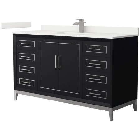 A large image of the Wyndham Collection WCH515160S-QTZ-UNSMXX Black / White Quartz Top / Brushed Nickel Hardware