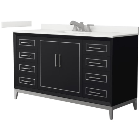 A large image of the Wyndham Collection WCH515160S-QTZ-US3MXX Black / White Quartz Top / Brushed Nickel Hardware