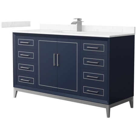 A large image of the Wyndham Collection WCH515160S-VCA-UNSMXX Dark Blue / Carrara Cultured Marble Top / Brushed Nickel Hardware