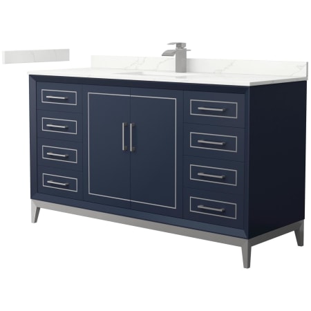 A large image of the Wyndham Collection WCH515160S-QTZ-UNSMXX Dark Blue / Giotto Quartz Top / Brushed Nickel Hardware