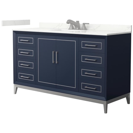 A large image of the Wyndham Collection WCH515160S-QTZ-US3MXX Dark Blue / Giotto Quartz Top / Brushed Nickel Hardware