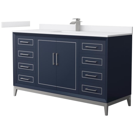 A large image of the Wyndham Collection WCH515160S-VCA-UNSMXX Dark Blue / White Cultured Marble Top / Brushed Nickel Hardware