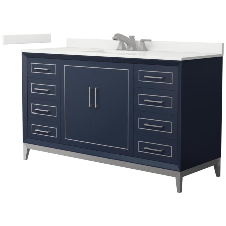 A large image of the Wyndham Collection WCH515160S-QTZ-US3MXX Dark Blue / White Quartz Top / Brushed Nickel Hardware