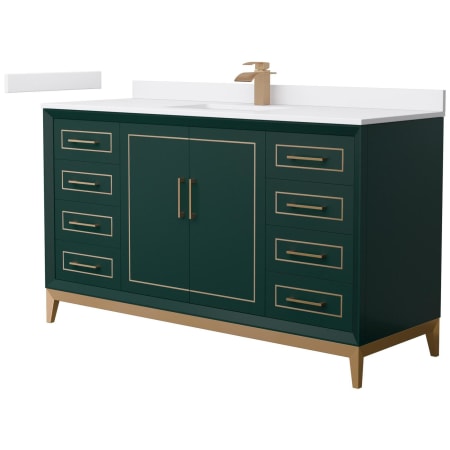 A large image of the Wyndham Collection WCH515160S-VCA-UNSMXX Green / White Cultured Marble Top / Satin Bronze Hardware