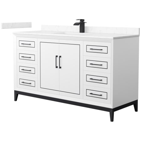 A large image of the Wyndham Collection WCH515160S-VCA-UNSMXX White / Carrara Cultured Marble Top / Matte Black Hardware