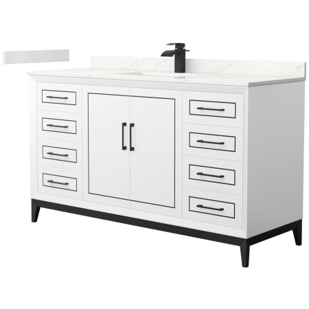 A large image of the Wyndham Collection WCH515160S-QTZ-UNSMXX White / Giotto Quartz Top / Matte Black Hardware