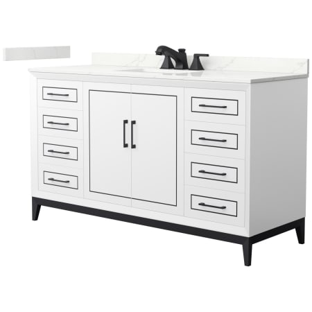 A large image of the Wyndham Collection WCH515160S-QTZ-US3MXX White / Giotto Quartz Top / Matte Black Hardware