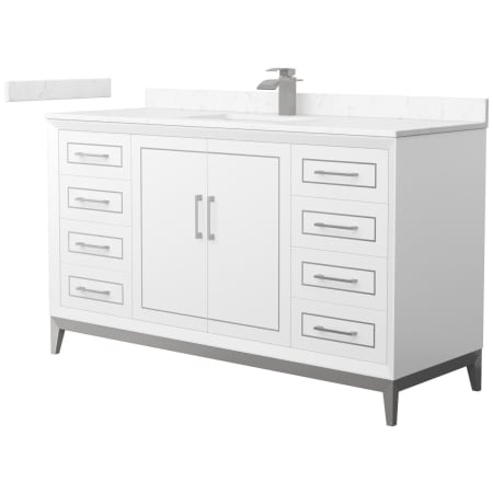 A large image of the Wyndham Collection WCH515160S-VCA-UNSMXX White / Carrara Cultured Marble Top / Brushed Nickel Hardware
