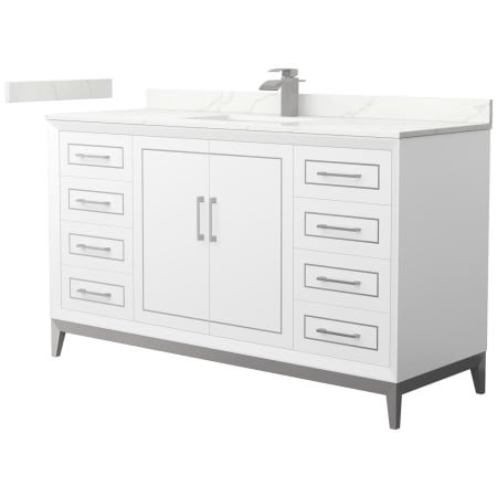 A large image of the Wyndham Collection WCH515160S-QTZ-UNSMXX White / Giotto Quartz Top / Brushed Nickel Hardware