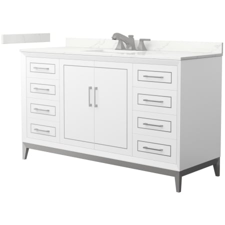 A large image of the Wyndham Collection WCH515160S-QTZ-US3MXX White / Giotto Quartz Top / Brushed Nickel Hardware