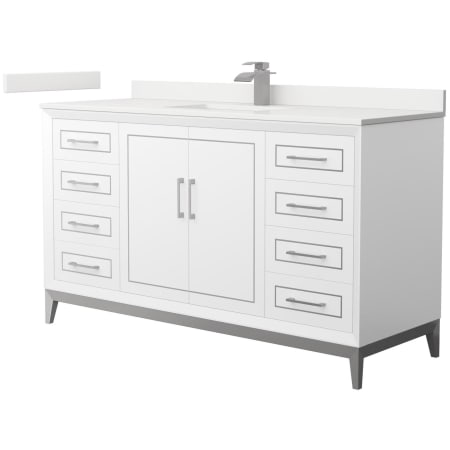A large image of the Wyndham Collection WCH515160S-QTZ-UNSMXX White / White Quartz Top / Brushed Nickel Hardware