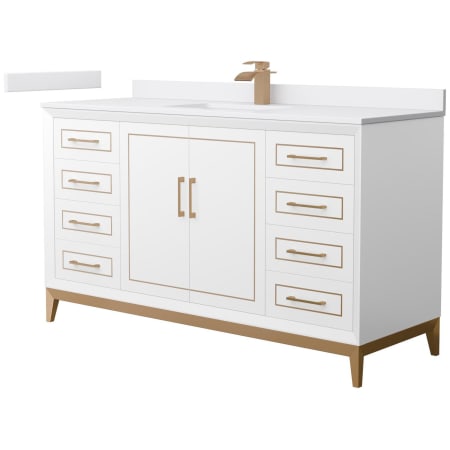 A large image of the Wyndham Collection WCH515160S-VCA-UNSMXX White / White Cultured Marble Top / Satin Bronze Hardware