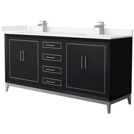 A large image of the Wyndham Collection WCH515172D-VCA-UNSMXX Black / Carrara Cultured Marble Top / Brushed Nickel Hardware