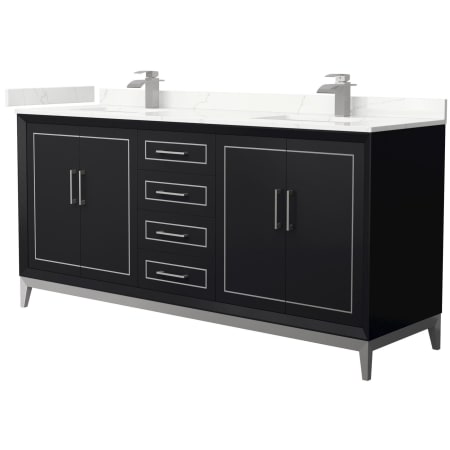 A large image of the Wyndham Collection WCH515172D-QTZ-UNSMXX Black / Giotto Quartz Top / Brushed Nickel Hardware