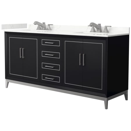 A large image of the Wyndham Collection WCH515172D-QTZ-US3MXX Black / Giotto Quartz Top / Brushed Nickel Hardware