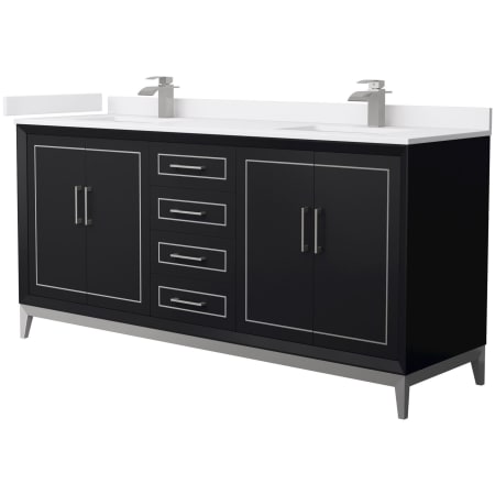 A large image of the Wyndham Collection WCH515172D-VCA-UNSMXX Black / White Cultured Marble Top / Brushed Nickel Hardware