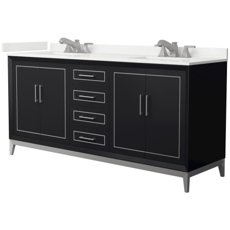 A large image of the Wyndham Collection WCH515172D-QTZ-US3MXX Black / White Quartz Top / Brushed Nickel Hardware