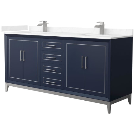 A large image of the Wyndham Collection WCH515172D-VCA-UNSMXX Dark Blue / Carrara Cultured Marble Top / Brushed Nickel Hardware