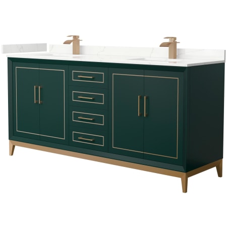 A large image of the Wyndham Collection WCH515172D-QTZ-UNSMXX Green / Giotto Quartz Top / Satin Bronze Hardware