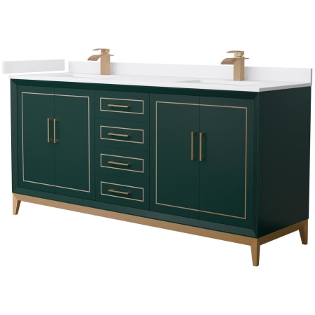 A large image of the Wyndham Collection WCH515172D-VCA-UNSMXX Green / White Cultured Marble Top / Satin Bronze Hardware
