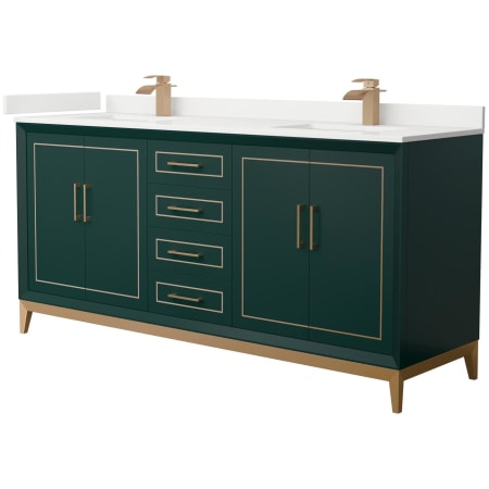 A large image of the Wyndham Collection WCH515172D-QTZ-UNSMXX Green / White Quartz Top / Satin Bronze Hardware