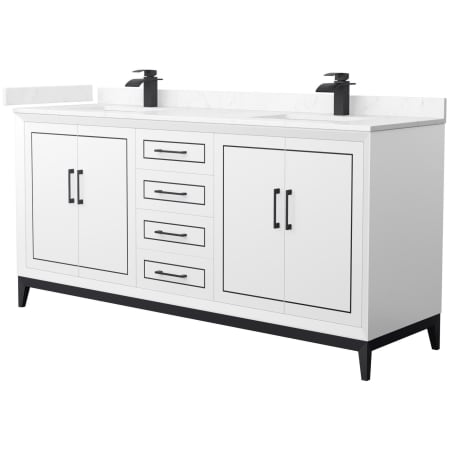 A large image of the Wyndham Collection WCH515172D-VCA-UNSMXX White / Carrara Cultured Marble Top / Matte Black Hardware