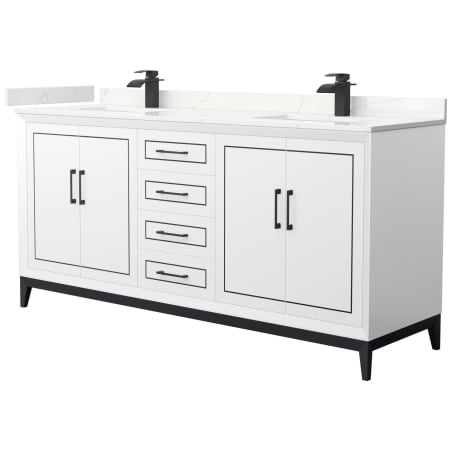 A large image of the Wyndham Collection WCH515172D-QTZ-UNSMXX White / Giotto Quartz Top / Matte Black Hardware