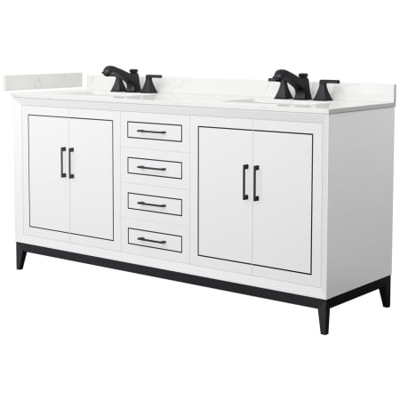 A large image of the Wyndham Collection WCH515172D-QTZ-US3MXX White / Giotto Quartz Top / Matte Black Hardware